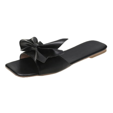 

TAIAOJING Women s Slippers Solid Color Flat Slippers Large Size Bottom Beach Bowknot Slipper Zapatillas