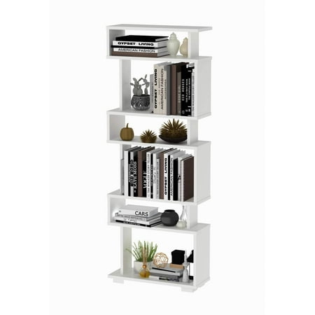 Prestige Decor Modern Design Pandora Bookcase and Book Shelve 5 & 3 Shelf- Wooden Bookshelve for Small Spaces White