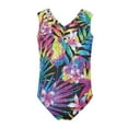 thumbnail image 2 of FOR U DESIGNS Casual One Piece Swimsuit for 13-14T Girls Colorful Palm Leaves Flowers Sleeveless Bathing Suit for Beach Swimming Pool Novelty V Neck Bodysuit, 2 of 8