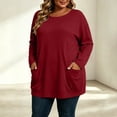 thumbnail image 5 of Plus Size Tops Nelozsy Fashion Women's Casual Solid Color Loose Long Sleeve Round-neck Oversize Shirt Red XXXL, 5 of 9