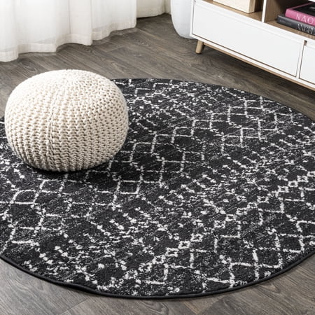 JONATHAN Y MOROCCAN HYPE 4 Round Area Rug Boho Vintage Diamond - Black/Ivory MOH101D-4R