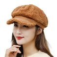 thumbnail image 2 of dianhelloya Warm hat Autumn Winter Women Beret Hat Solid Color Short Brim Windproof Faux Sweat-absorbing Octagonal Hat for Trip Brown, 2 of 8