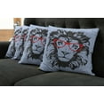 thumbnail image 5 of Ambesonne Animal Throw Pillow Cover 4 Pack, Lion and Hipster Glasses, 20", Blue Black Red, 5 of 5