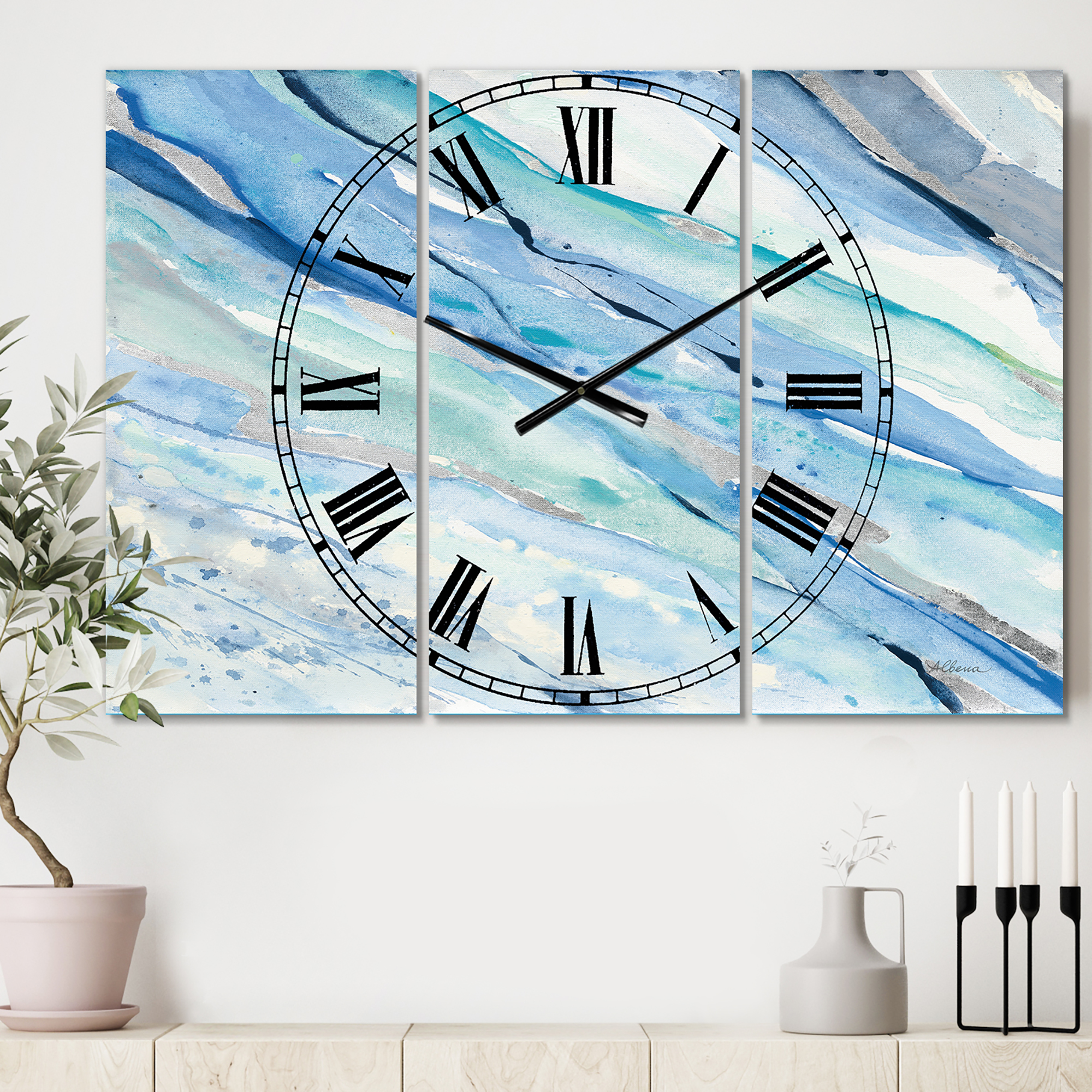 Designart 'Blue Silver Spring I' Traditional Wall Clock