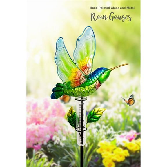 Continental Art Center 3605061 Decorative Hummingbird Glass and Metal Rain Gauge Garden Stake Outdoor Yard Art