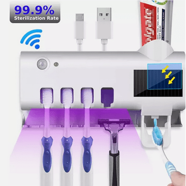 UV Toothbrush Sterilizer with Automatic Toothpaste Dispenser - Electric Toothbrush Holder & Organizer for Bathroom, Germ-Killing Sanitizer.