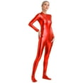 thumbnail image 4 of YONGHS Women's Shiny Holographic Unitard Zentai Jumpsuit Mock Neck Zipper Front Bodysuits Catsuits Red S, 4 of 6