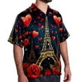 thumbnail image 2 of Eiffel Tower Valentine's Day Men's Short Sleeve Spread Collar Hawaiian Shirts, Casual Printed Button Down Summer Beach Tops, Unisex Men's Shirts, 2 of 6