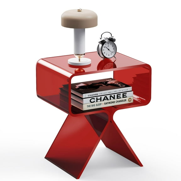 solaround Acrylic Nightstand Side Table Modern Design Clear Home Decor Display End Table for Living Room (Red)