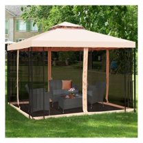 10x10 FT Vented Canopy with Mosquito Netting - Light Brown Gazebo for Parties, Events & Outdoor Use - Durable Steel Frame