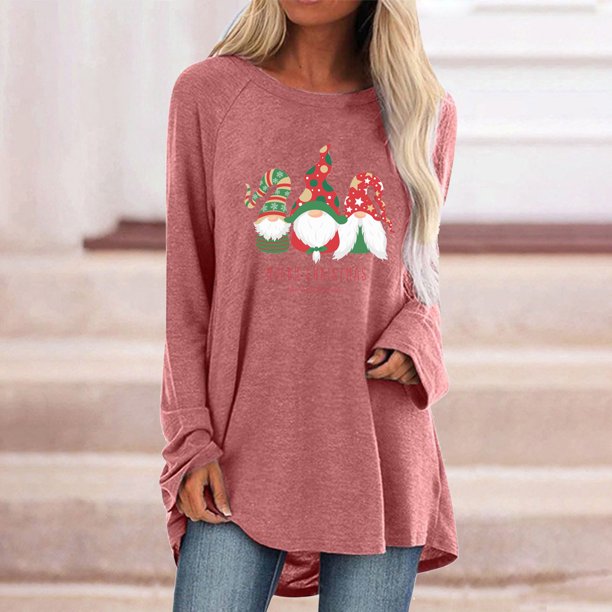 Pntutb moda mujer estampado manga larga cómodo transpirable cuello redondo tops Pntutb Pntutb-242