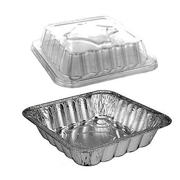 Handi-Foil 10" x 10" Square Aluminum Foil Poultry/Cake Pan w/Dome Lid (pack of 100)