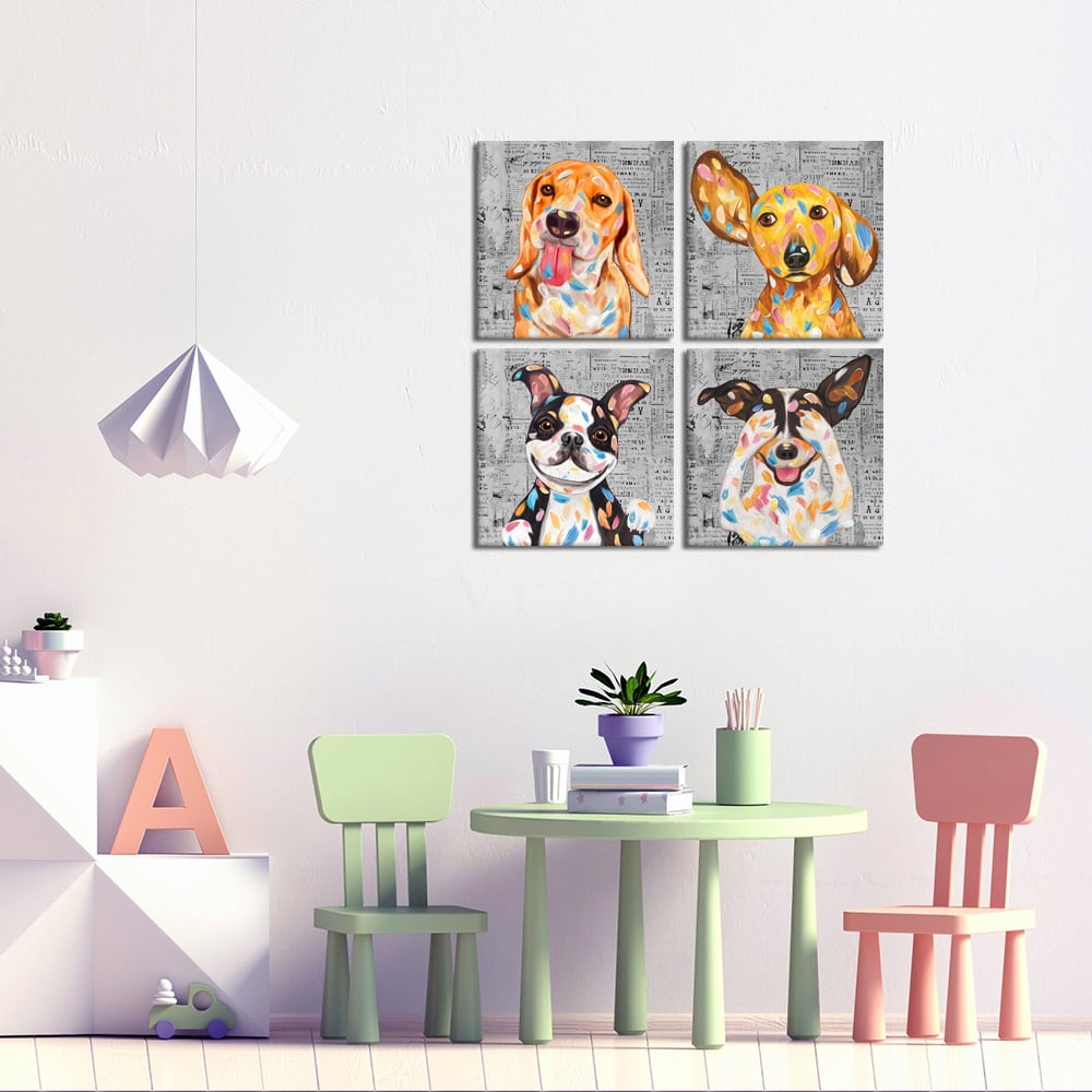 Funny Dog Painting Wall Art Cute Puppy Animal Pictures Wall Decor Print
