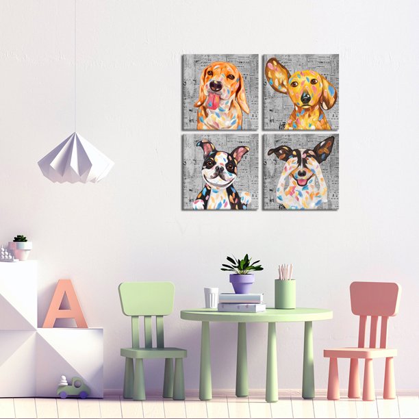 Funny Dog Painting Wall Art Cute Puppy Animal Pictures Wall Decor Print