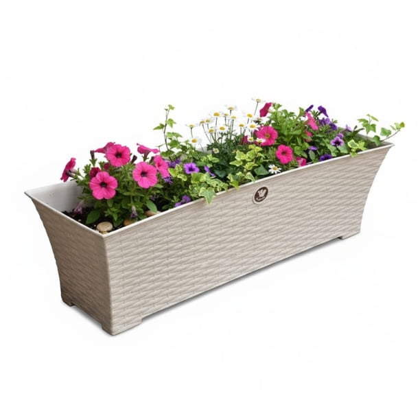 Jardinera Tipo Rattan Plástico Rectangular Maceta Jardín Exterior Interior
