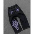 thumbnail image 1 of Womens Polyester Printed Oversized Baggy Wide Leg High Waist Full Length Jeans, 1 of 10