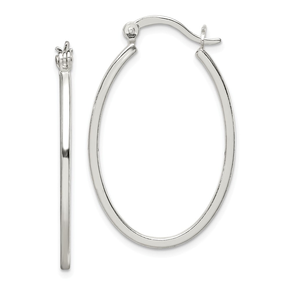 925 Sterling Silver Wide Edge Oval Hoop Earrings   Length 35mm 1.3/8"    W 3/4" 