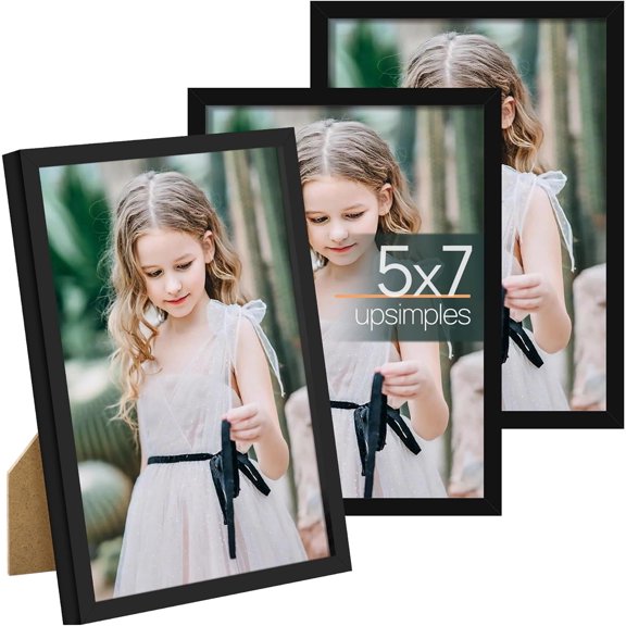 5x7 Picture Frame Set of 3, Made of High Definition Glass for 5 x 7 Black Frames, Wall and Tabletop Display Thin Border Photo Frame for Home Décor