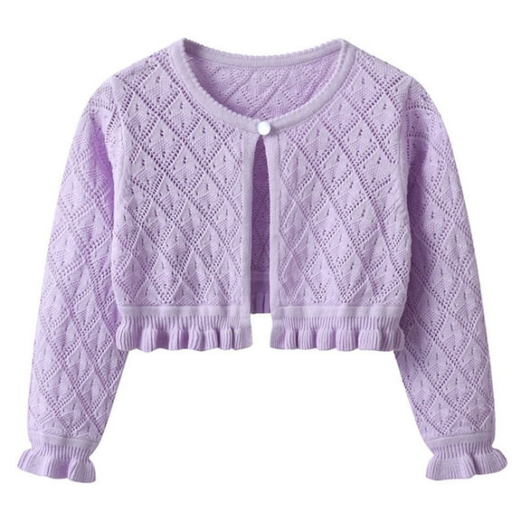 Lovzfmll Toddlers Kids Girls Lace Knit Cardigan, Thin Open Front with Buttons, Ribbed Ruffle Warm Summer Wear for 12 Months - 9 Years