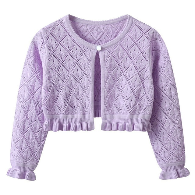 Lovzfmll Toddlers Kids Girls Lace Knit Cardigan, Thin Open Front with Buttons, Ribbed Ruffle Warm Summer Wear for 12 Months - 9 Years