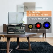 LoopTone Vinyl Record Player Turntable with Bluetooth, CD, Tape, Radio, USB Recorder, Stereo Home System