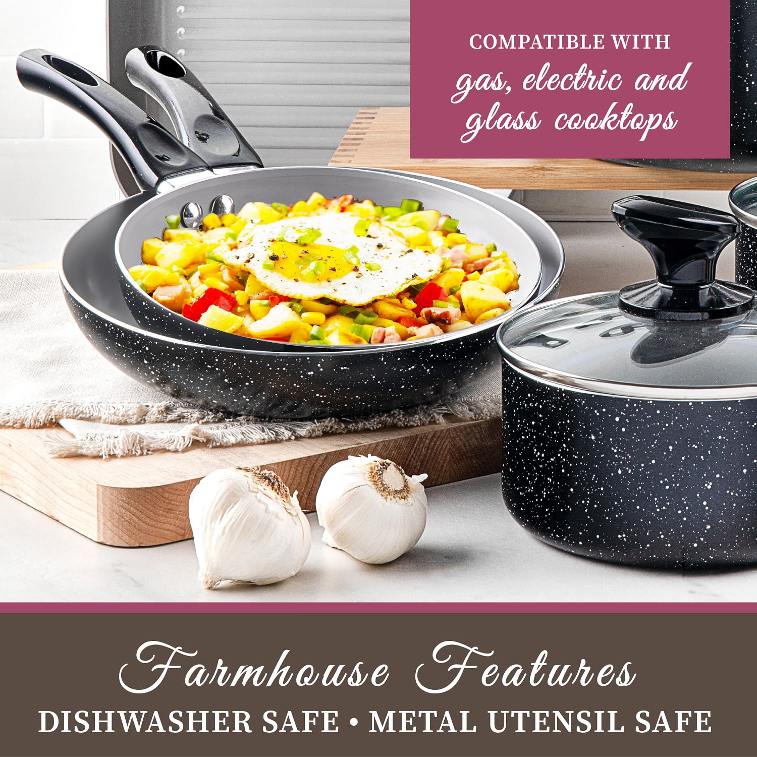 Granitestone Diamond Farmhouse 13 Piece Pots and Pans Set, Nonstick Cookware Set