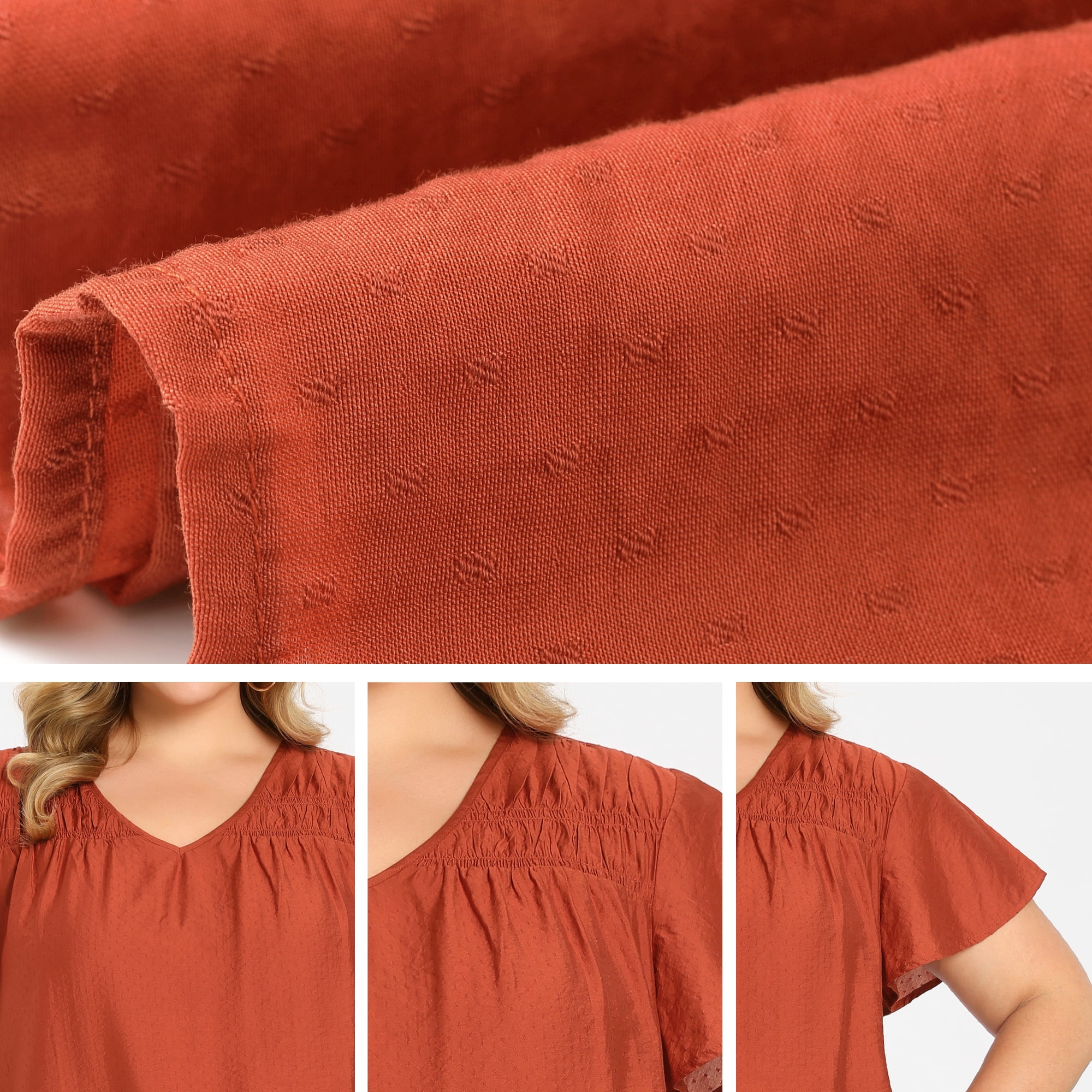 DARING DIVA Women's Plus V Neck and Ruffle Sleeve Casual Summer Wear 2X Orange Red