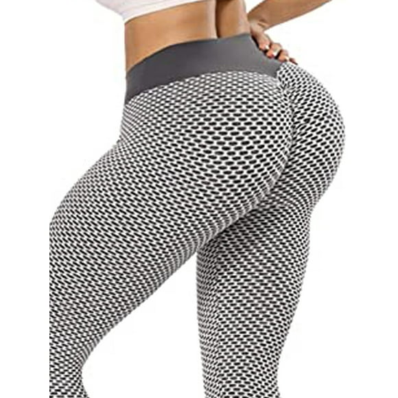 LELINTA Leggings de Levage de Cul Froncés à Taille Haute pour Femmes Pantalon de Yoga à Compression Texturé, Collants d'Entraînement, Gris-Blanc