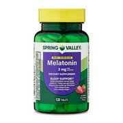 Spring Valley Fast-Dissolve Melatonin Sleep Support Dietary Supplement Tablets, 3 mg, 120 Count