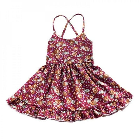 

Clearance!Baby Girls Cotton Summer Dress Newborn Clothes Off-shoulder Strappy Backless Floral Print Sleeveless Casual Party Vintage Toddler Dresse