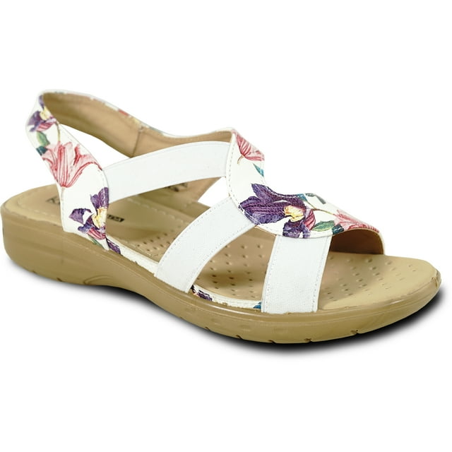 kozi Sandale Compensée Décontractée Confortable pour Femme, Mocassin à Enfiler OY3132 avec Bande Élastique et Bout Rond Ouvert, Fleur, Taille 8