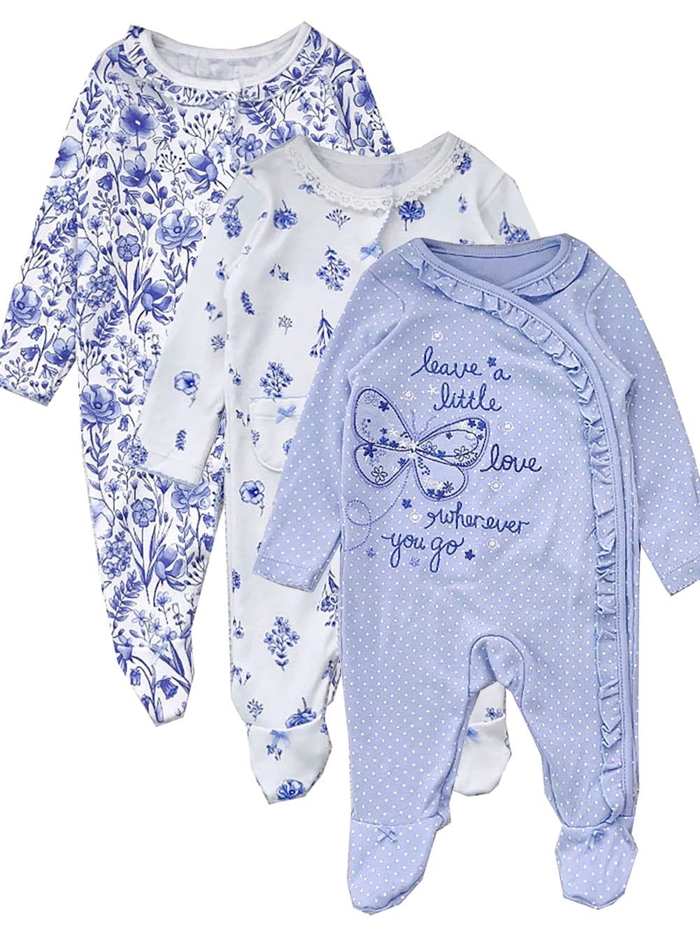 WIBACKER Baby Girls' Newborn Footed Pajamas, Sleep and Play Soft Cotton