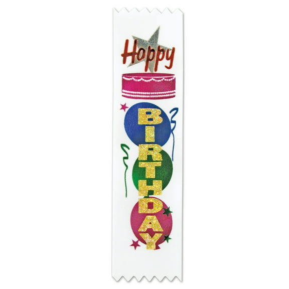 Beistle Pack of 30 White “Happy Birthday” Celebration Party Favor Ribbons 6.25"