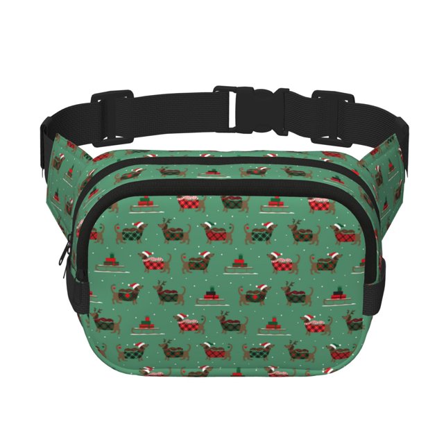 Easygdp Christmas Dachshund Fanny Packs para Mujeres y Hombres, Bolsa de Cinturón, Bolsos de Cruz para Trabajo/Correr/Senderismo