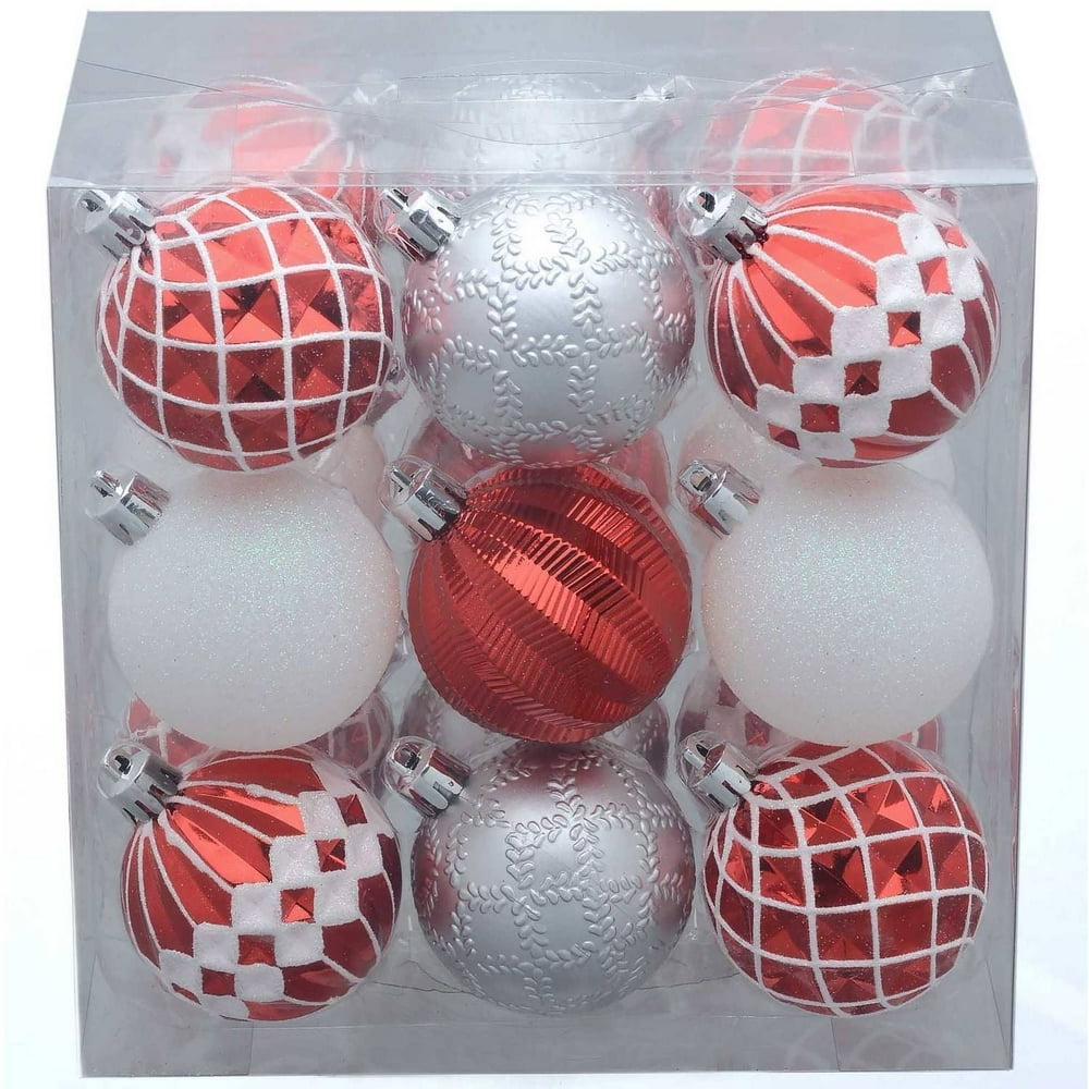 Holiday Time 18Pack Red/Silver/White Ornaments  Walmart.com  Walmart.com