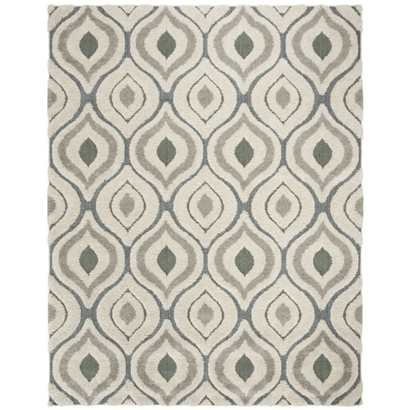 SAFAVIEH Florida Declan Geometric Shag Area Rug, Cream/Light Blue, 5' x 5' Square