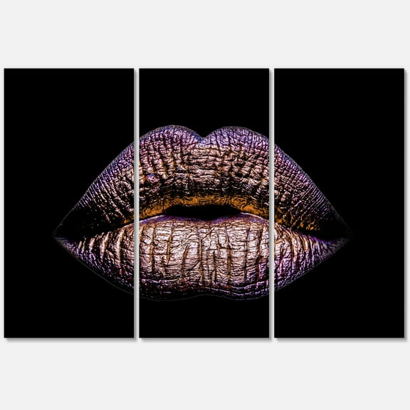 Sexy Golden Metallized Woman Lips V 28 in x 36 in Photography Canvas Art Print, by Designart