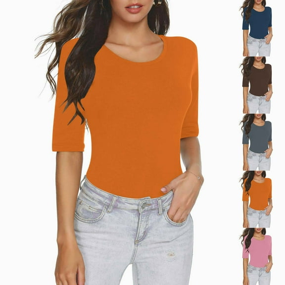 Inverlee Womens T Shirts Crewneck Trendy Short Sleeve Tops Cute Solid Color Shirts Soft Holiday Tunic Blouse Tee