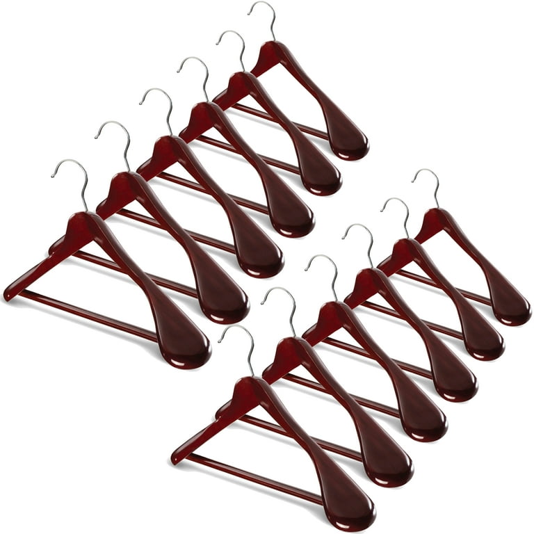 10Pcs/set Adult Extra-Wide Solid Wood and Metal Hook Wooden Hangers With  Notches Non-slip Metal Hook for Clothes W2760