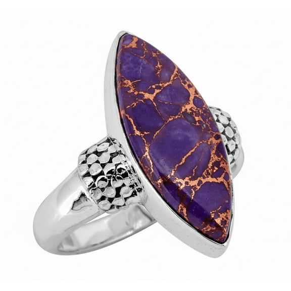 Sechi Chunky Purple Copper Turquoise Ring for Women, Solid 925 Sterling Silver, Marquise Statement Ring (5)