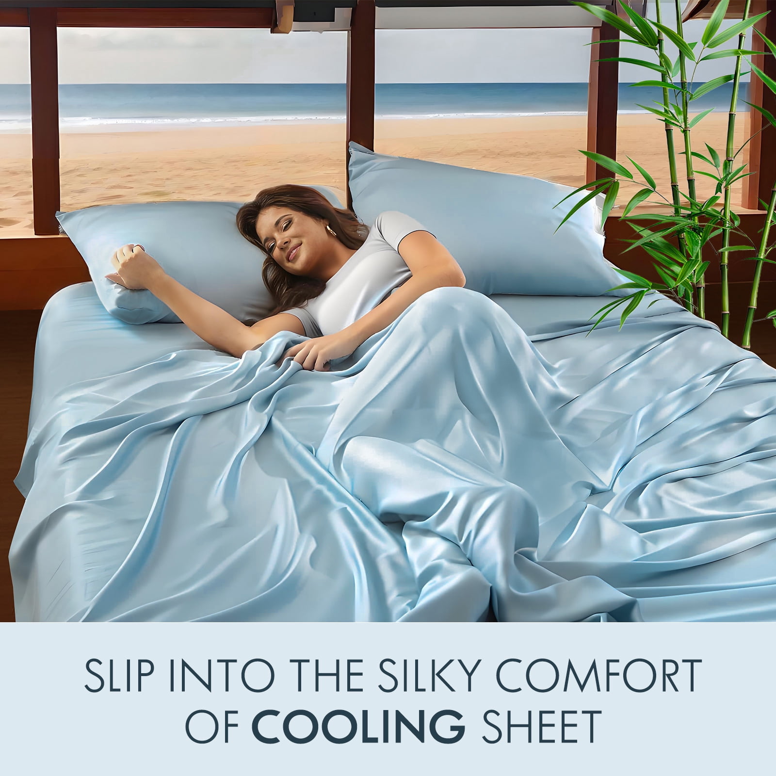 ClevaHome 4-Piece Full Bamboo Bed Sheet Set, 100% Organic Cooling Fabric, 16" Deep Pocket, Light blue