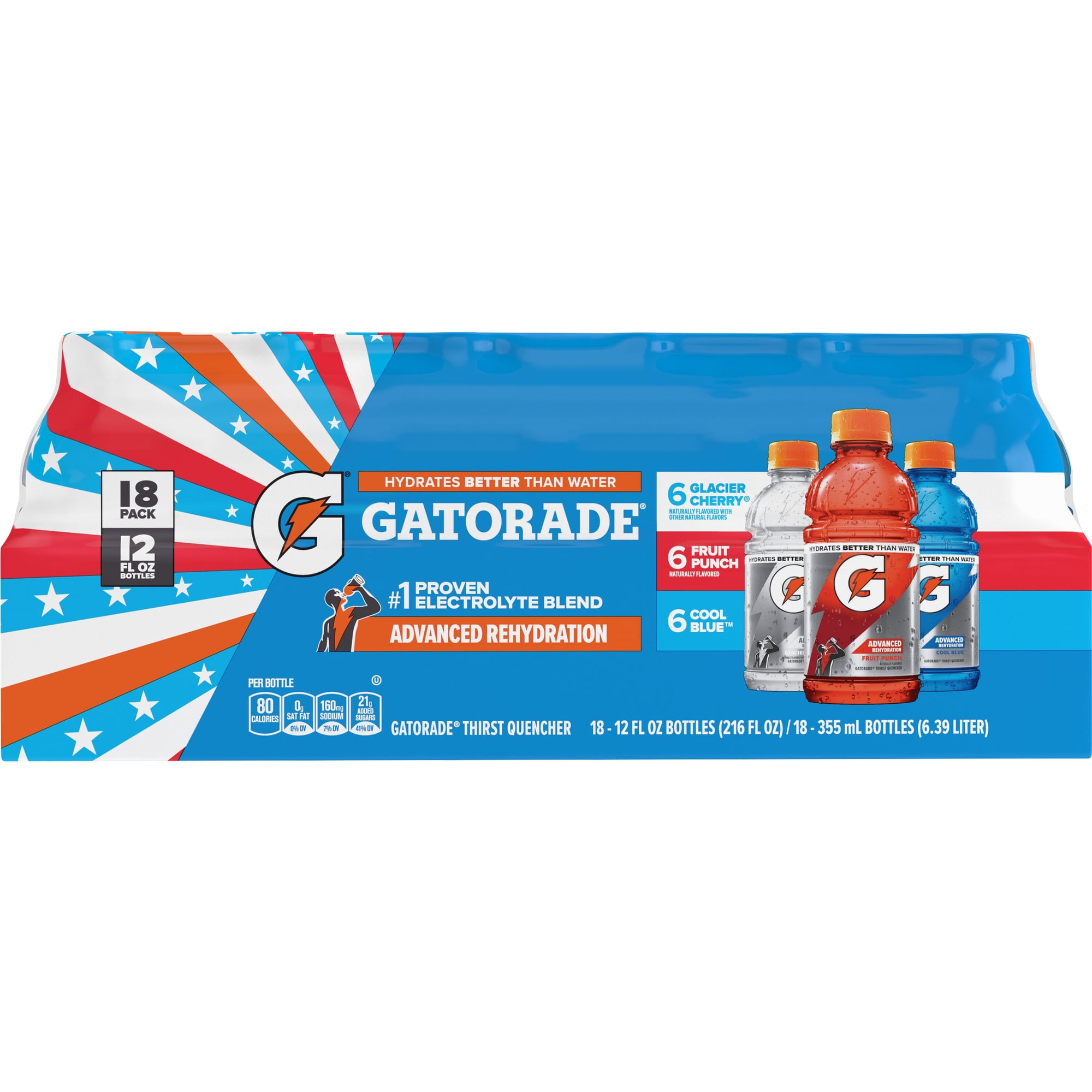 Gatorade Thirst Quencher Electrolyte Sports Drink, Fruit Punch, Glacier Cherry, Cool Blue Variety Pack, 12 fl oz, 18 Count Bottles