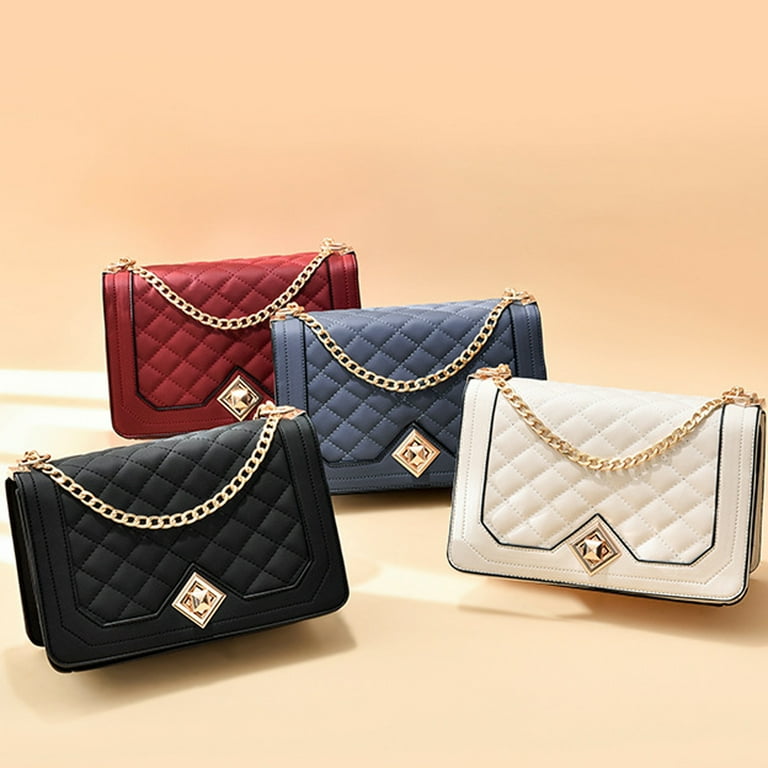 Purse PU Leather Quilted Handbags with Gold Chain Strap