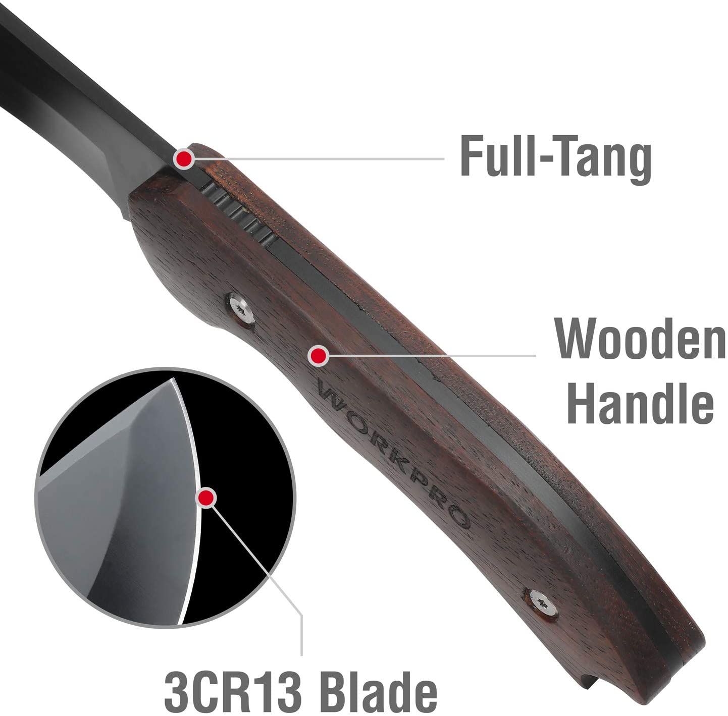 WORKPRO 10-inch Axe and 13-inch Fixed Blade Knife Combo Set, Blade Length 4.75-inch & 7.75-inch, Full Tang, Wood Handle, Nylon Sheath Included-Black