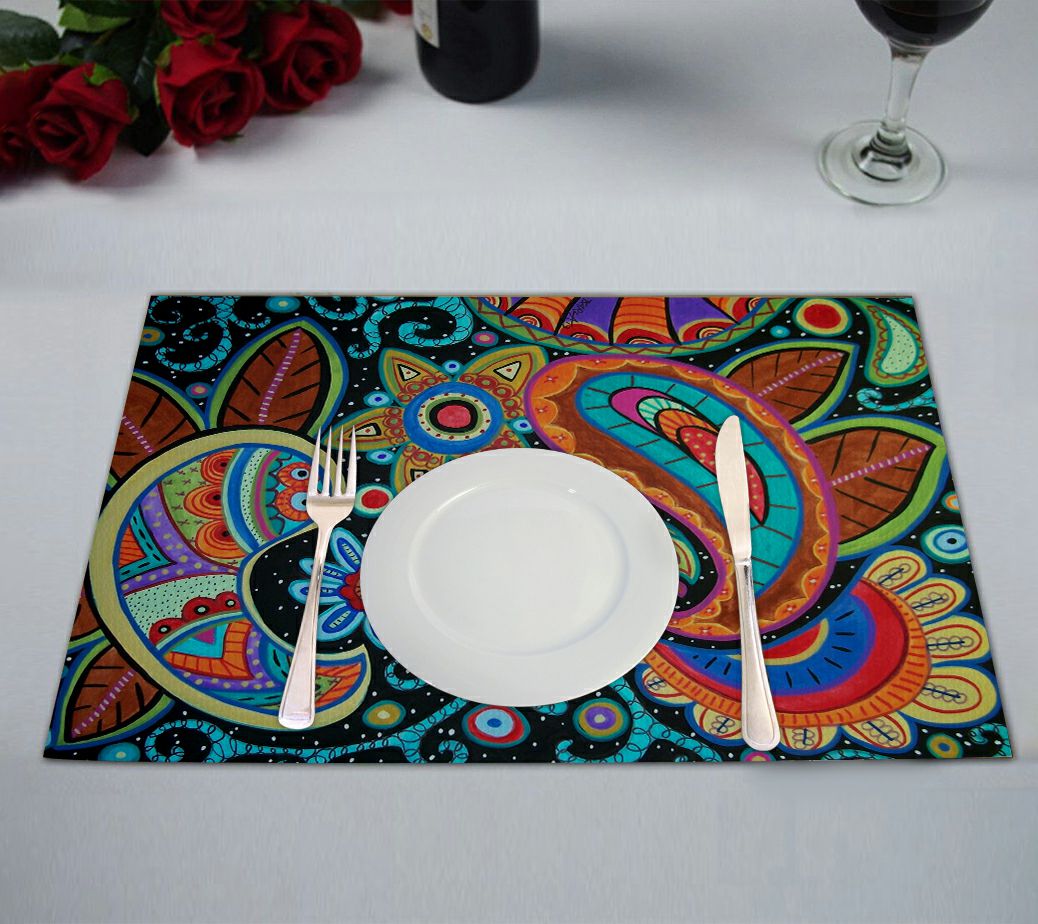 ZKGK Paisley Flower Floral Placemat Table Mat 12x18 inches,Set of 2