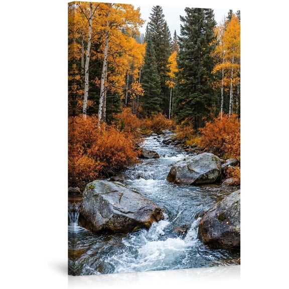 Vibrant Autumn Forest River Wall Art Nature Landscape Fall Trees Poster