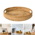 thumbnail image 3 of Hand Woven Rattan Serving Tray Decorative Round Rattan Storage with Handles Rustic Breakfast Fruit Snack coffee and tea, 3 of 8