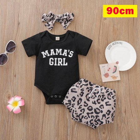 

Journey 2Pcs Set Baby Girls Boys Letter Print Short Sleeve Rompers + Leopard Print Shorts Turban(90cm)