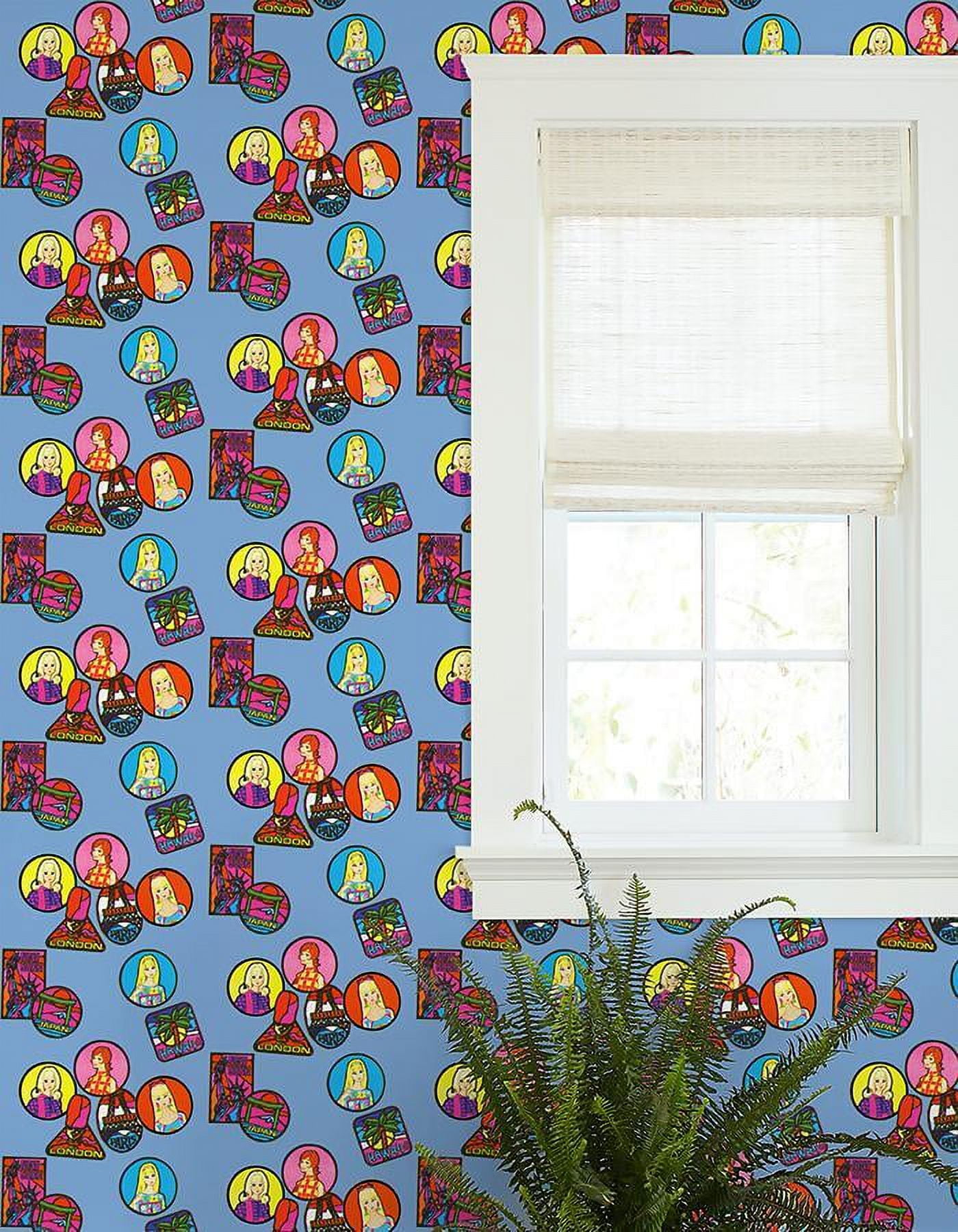 Barbie Travel Patches Removable Vinyl Wallpaper, Denim