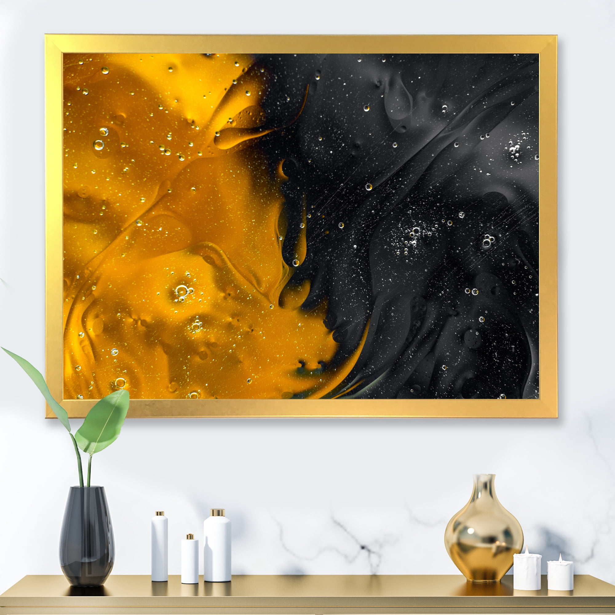 Designart 'Marriage of Black and Yellow' Modern Framed Art Print